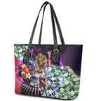Personalized Melbourne Football Demons Leather Tote Bag Tropical Hibiscus Flowers - Pacific Fusion Style