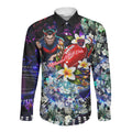 Personalized Melbourne Football Demons Long Sleeve Button Shirt Tropical Hibiscus Flowers - Pacific Fusion Style