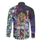 Personalized Melbourne Football Demons Long Sleeve Button Shirt Tropical Hibiscus Flowers - Pacific Fusion Style