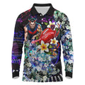 Personalized Melbourne Football Demons Long Sleeve Polo Shirt Tropical Hibiscus Flowers - Pacific Fusion Style