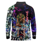 Personalized Melbourne Football Demons Long Sleeve Polo Shirt Tropical Hibiscus Flowers - Pacific Fusion Style