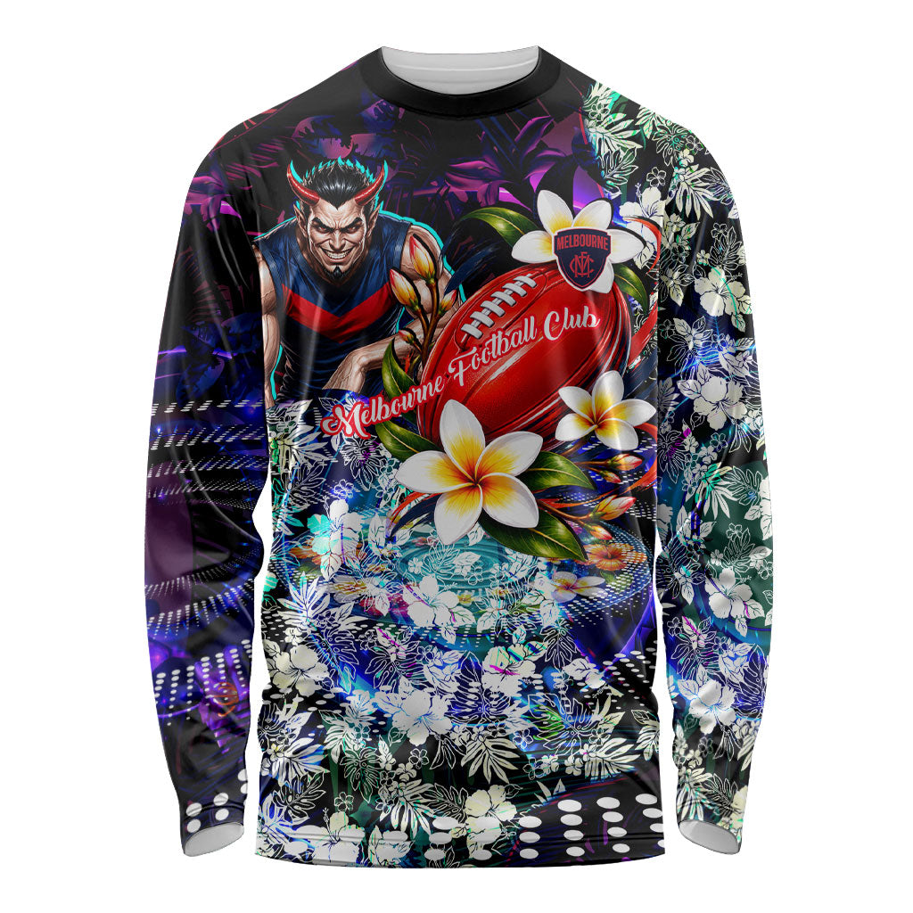Personalized Melbourne Football Demons Long Sleeve Shirt Tropical Hibiscus Flowers - Pacific Fusion Style