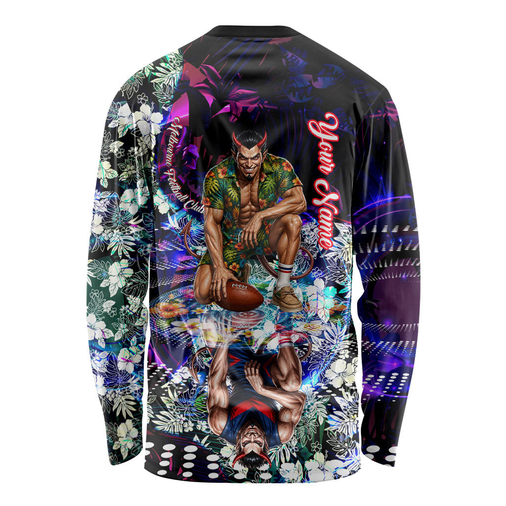 Personalized Melbourne Football Demons Long Sleeve Shirt Tropical Hibiscus Flowers - Pacific Fusion Style