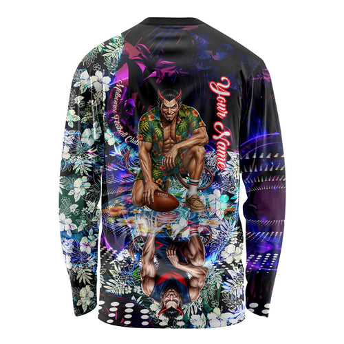 Personalized Melbourne Football Demons Long Sleeve Shirt Tropical Hibiscus Flowers - Pacific Fusion Style