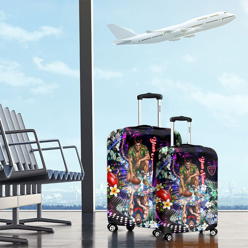 Personalized Melbourne Football Demons Luggage Cover Tropical Hibiscus Flowers - Pacific Fusion Style
