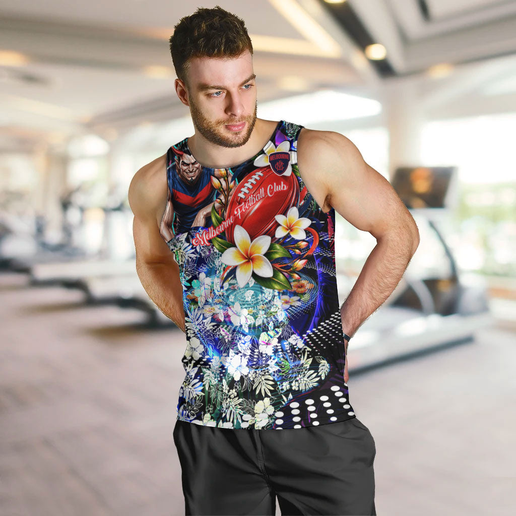 Personalized Melbourne Football Demons Men Tank Top Tropical Hibiscus Flowers - Pacific Fusion Style
