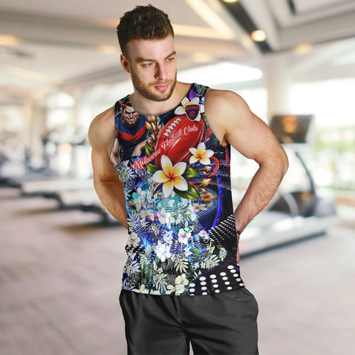 Personalized Melbourne Football Demons Men Tank Top Tropical Hibiscus Flowers - Pacific Fusion Style
