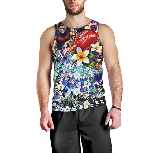 Personalized Melbourne Football Demons Men Tank Top Tropical Hibiscus Flowers - Pacific Fusion Style