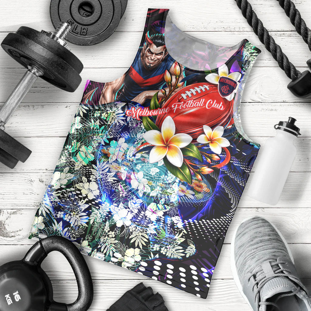 Personalized Melbourne Football Demons Men Tank Top Tropical Hibiscus Flowers - Pacific Fusion Style