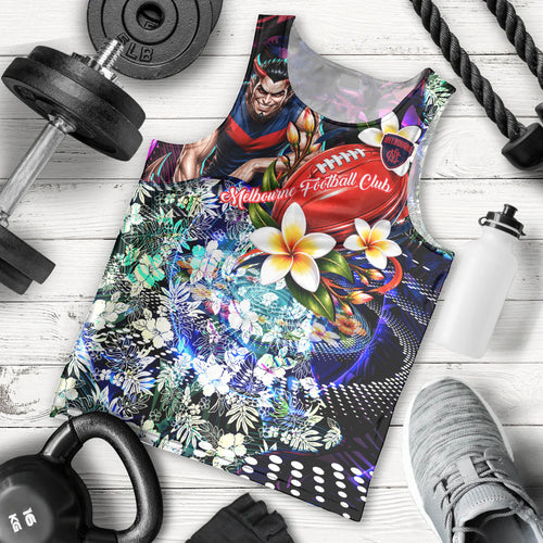 Personalized Melbourne Football Demons Men Tank Top Tropical Hibiscus Flowers - Pacific Fusion Style