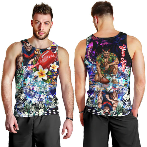 Personalized Melbourne Football Demons Men Tank Top Tropical Hibiscus Flowers - Pacific Fusion Style