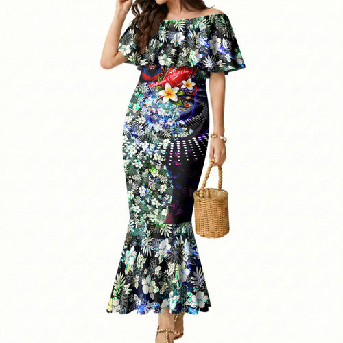 Personalized Melbourne Football Demons Mermaid Dress Tropical Hibiscus Flowers - Pacific Fusion Style