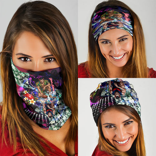 Personalized Melbourne Football Demons Neck Gaiter Tropical Hibiscus Flowers - Pacific Fusion Style