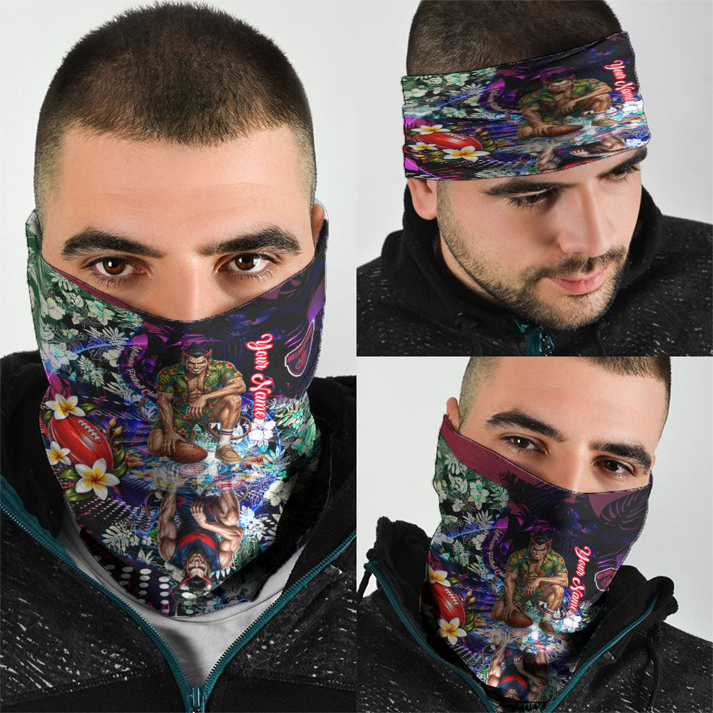 Personalized Melbourne Football Demons Neck Gaiter Tropical Hibiscus Flowers - Pacific Fusion Style