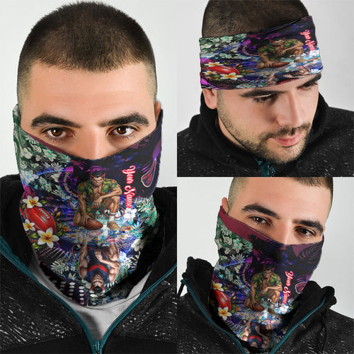 Personalized Melbourne Football Demons Neck Gaiter Tropical Hibiscus Flowers - Pacific Fusion Style