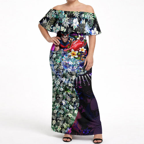 Personalized Melbourne Football Demons Off Shoulder Maxi Dress Tropical Hibiscus Flowers - Pacific Fusion Style