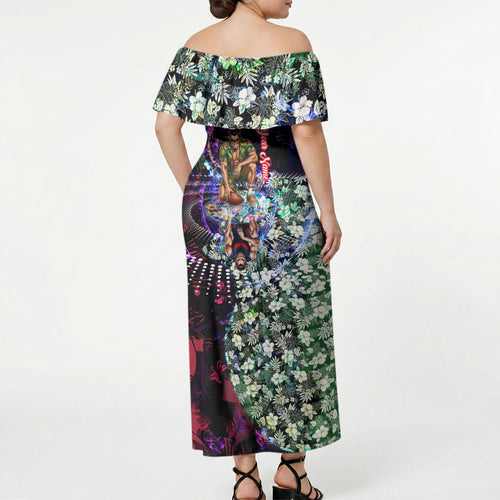 Personalized Melbourne Football Demons Off Shoulder Maxi Dress Tropical Hibiscus Flowers - Pacific Fusion Style