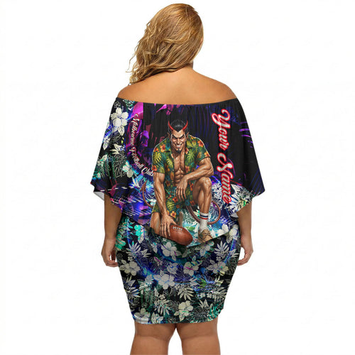Personalized Melbourne Football Demons Off Shoulder Short Dress Tropical Hibiscus Flowers - Pacific Fusion Style