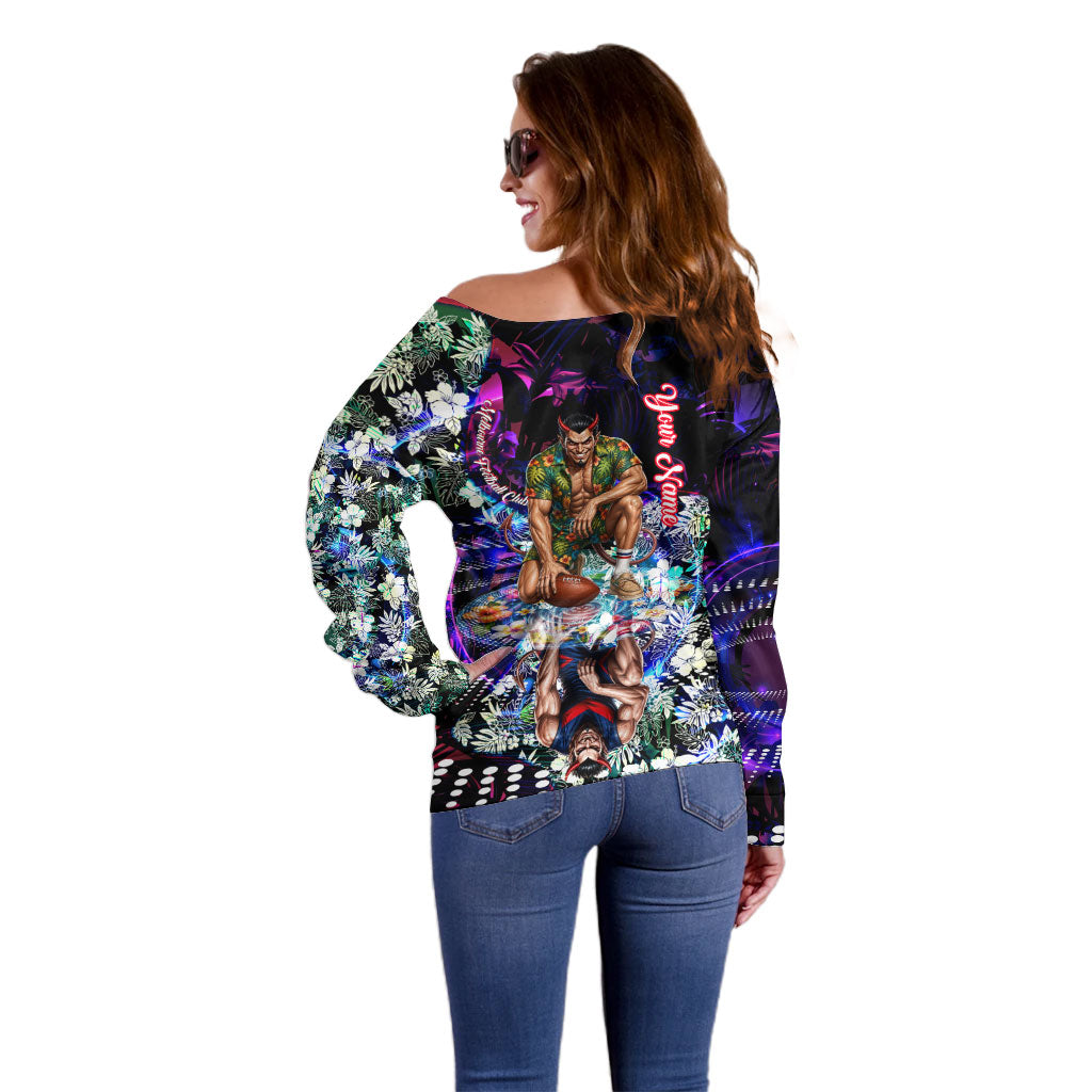 Personalized Melbourne Football Demons Off Shoulder Sweater Tropical Hibiscus Flowers - Pacific Fusion Style