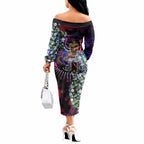 Personalized Melbourne Football Demons Off The Shoulder Long Sleeve Dress Tropical Hibiscus Flowers - Pacific Fusion Style
