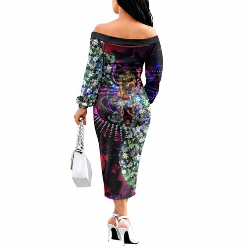 Personalized Melbourne Football Demons Off The Shoulder Long Sleeve Dress Tropical Hibiscus Flowers - Pacific Fusion Style