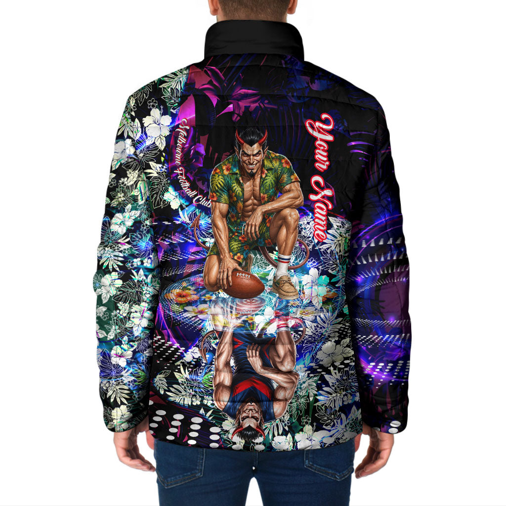 Personalized Melbourne Football Demons Padded Jacket Tropical Hibiscus Flowers - Pacific Fusion Style