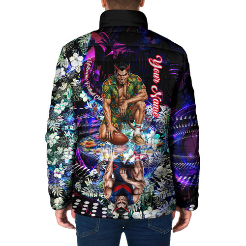 Personalized Melbourne Football Demons Padded Jacket Tropical Hibiscus Flowers - Pacific Fusion Style