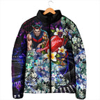 Personalized Melbourne Football Demons Padded Jacket Tropical Hibiscus Flowers - Pacific Fusion Style