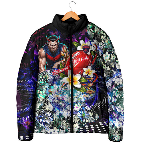 Personalized Melbourne Football Demons Padded Jacket Tropical Hibiscus Flowers - Pacific Fusion Style