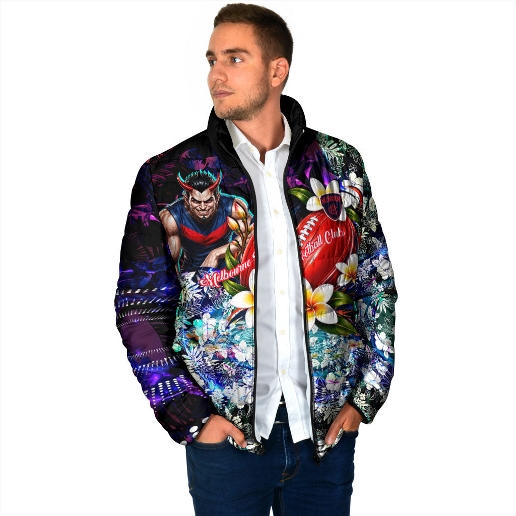 Personalized Melbourne Football Demons Padded Jacket Tropical Hibiscus Flowers - Pacific Fusion Style