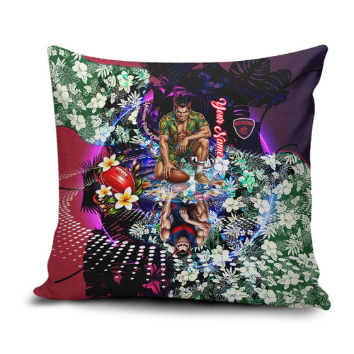 Personalized Melbourne Football Demons Pillow Cover Tropical Hibiscus Flowers - Pacific Fusion Style