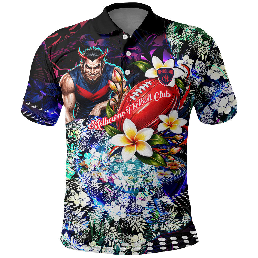 Personalized Melbourne Football Demons Polo Shirt Tropical Hibiscus Flowers - Pacific Fusion Style