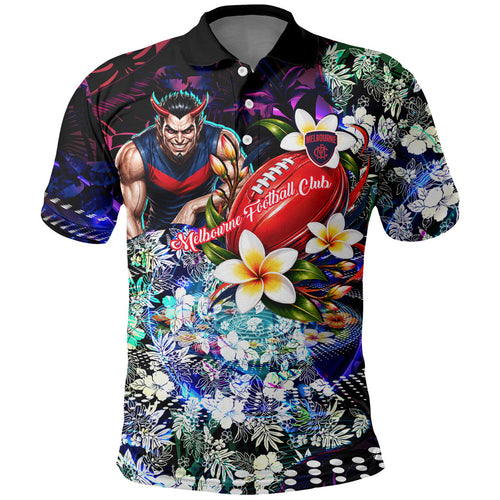 Personalized Melbourne Football Demons Polo Shirt Tropical Hibiscus Flowers - Pacific Fusion Style
