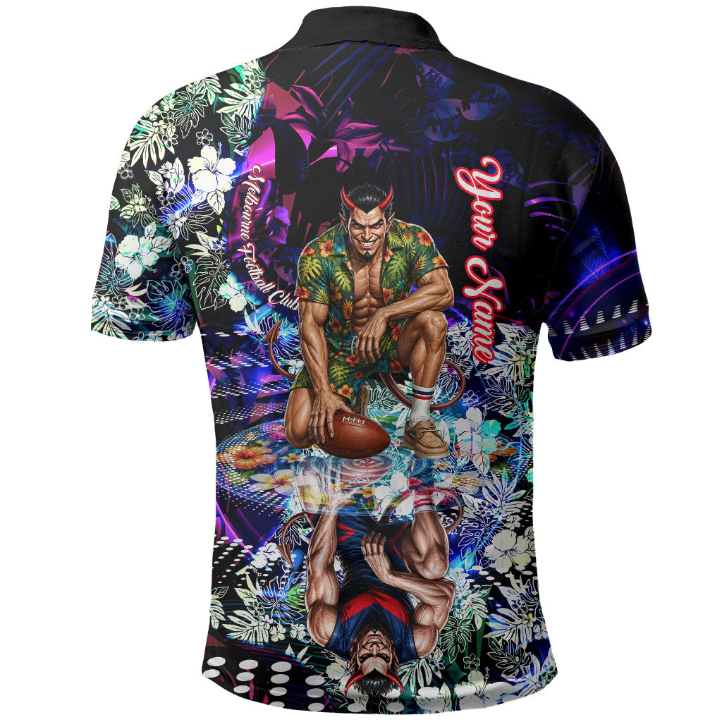 Personalized Melbourne Football Demons Polo Shirt Tropical Hibiscus Flowers - Pacific Fusion Style