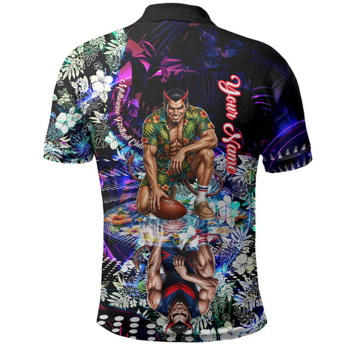 Personalized Melbourne Football Demons Polo Shirt Tropical Hibiscus Flowers - Pacific Fusion Style