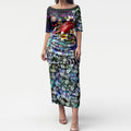 Personalized Melbourne Football Demons Puletasi Tropical Hibiscus Flowers - Pacific Fusion Style