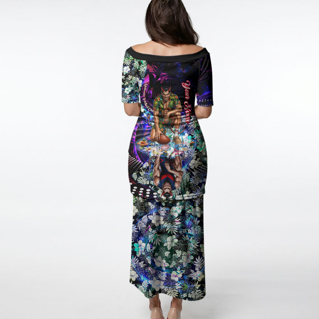 Personalized Melbourne Football Demons Puletasi Tropical Hibiscus Flowers - Pacific Fusion Style
