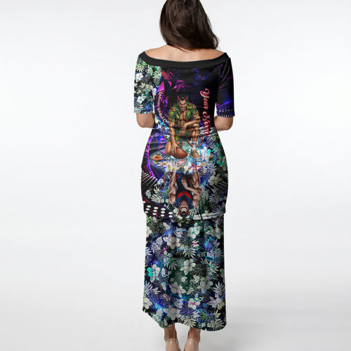 Personalized Melbourne Football Demons Puletasi Tropical Hibiscus Flowers - Pacific Fusion Style