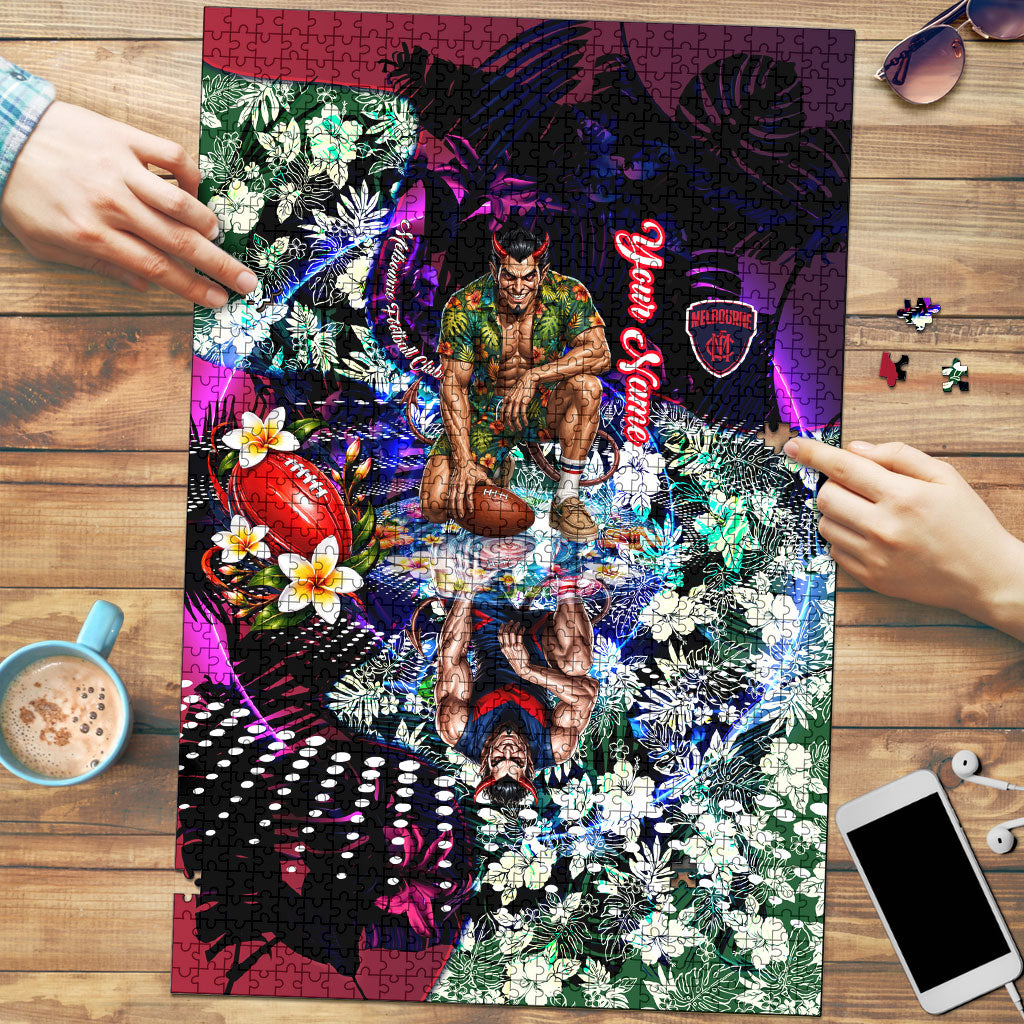 Personalized Melbourne Football Demons Puzzle Tropical Hibiscus Flowers - Pacific Fusion Style