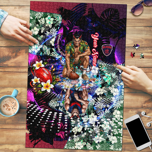 Personalized Melbourne Football Demons Puzzle Tropical Hibiscus Flowers - Pacific Fusion Style