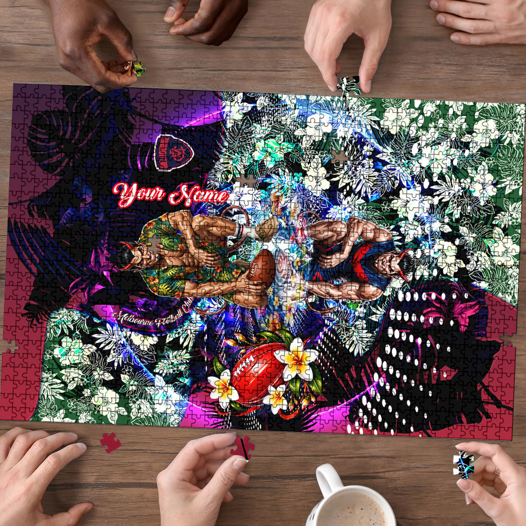 Personalized Melbourne Football Demons Puzzle Tropical Hibiscus Flowers - Pacific Fusion Style