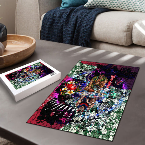 Personalized Melbourne Football Demons Puzzle Tropical Hibiscus Flowers - Pacific Fusion Style