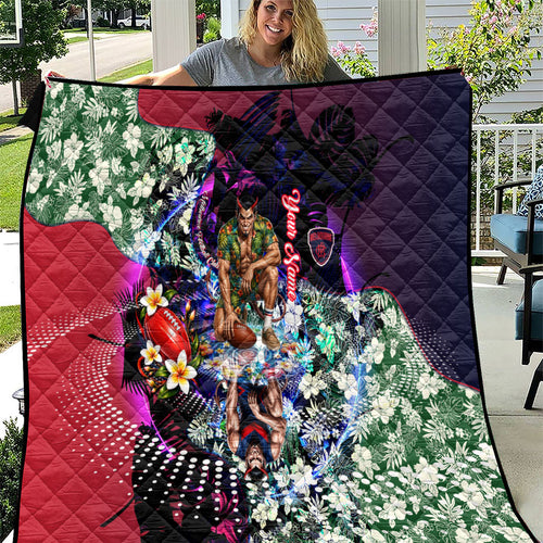 Personalized Melbourne Football Demons Quilt Tropical Hibiscus Flowers - Pacific Fusion Style