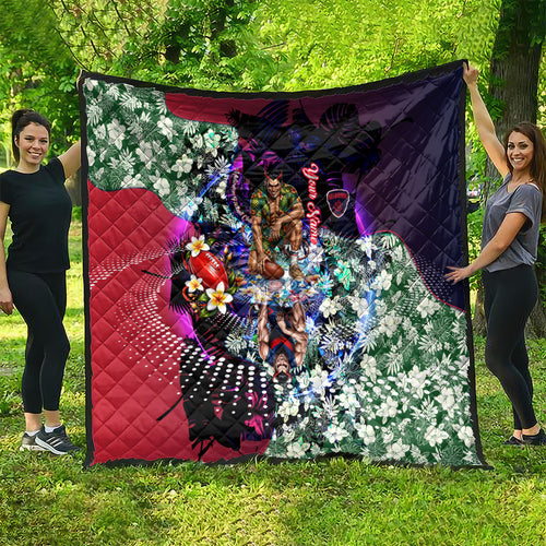 Personalized Melbourne Football Demons Quilt Tropical Hibiscus Flowers - Pacific Fusion Style