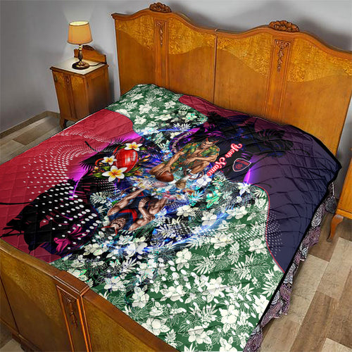 Personalized Melbourne Football Demons Quilt Tropical Hibiscus Flowers - Pacific Fusion Style