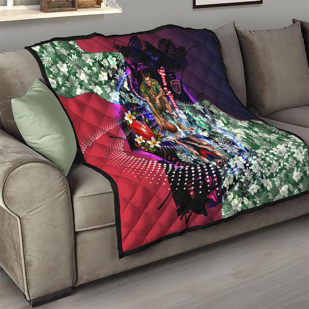 Personalized Melbourne Football Demons Quilt Tropical Hibiscus Flowers - Pacific Fusion Style