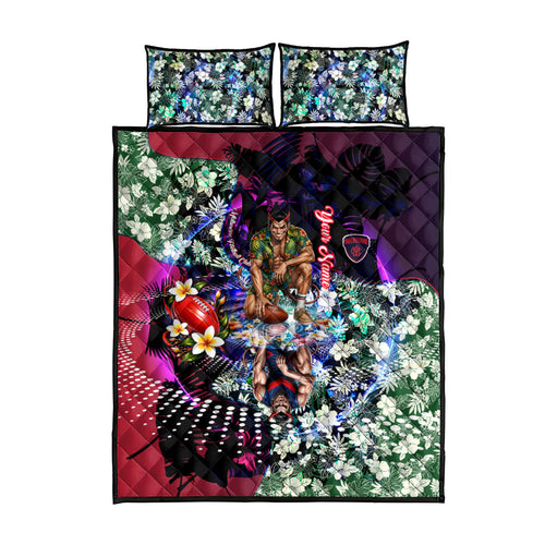 Personalized Melbourne Football Demons Quilt Bed Set Tropical Hibiscus Flowers - Pacific Fusion Style