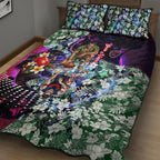 Personalized Melbourne Football Demons Quilt Bed Set Tropical Hibiscus Flowers - Pacific Fusion Style