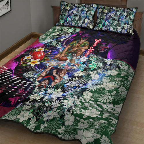 Personalized Melbourne Football Demons Quilt Bed Set Tropical Hibiscus Flowers - Pacific Fusion Style