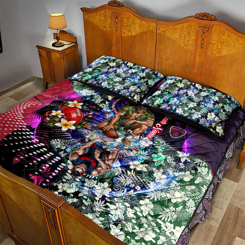 Personalized Melbourne Football Demons Quilt Bed Set Tropical Hibiscus Flowers - Pacific Fusion Style